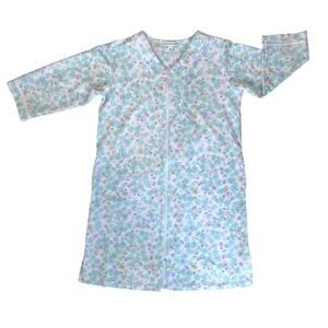 Miss Elaine Womens Flannel Robe‎ Medium Green Blue Floral Full Zip Winter Cozy